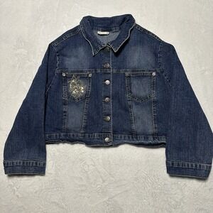 Exit USA Vintage Y2K Denim Jacket Women's 3XL Plus Size Star Buttons Blue Jean